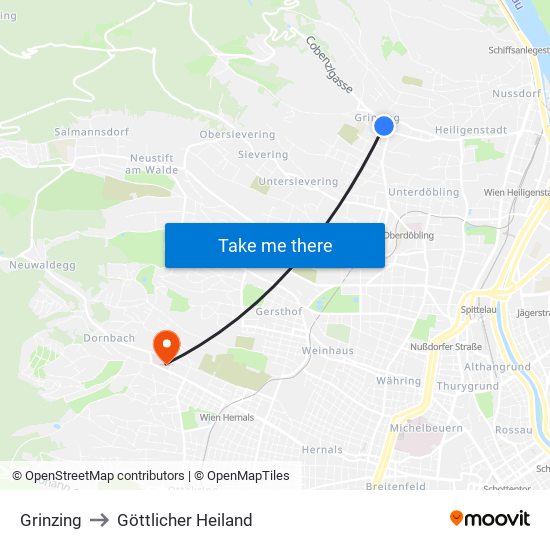 Grinzing to Göttlicher Heiland map