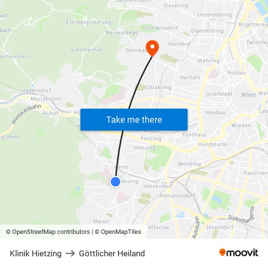 Klinik Hietzing to Göttlicher Heiland map