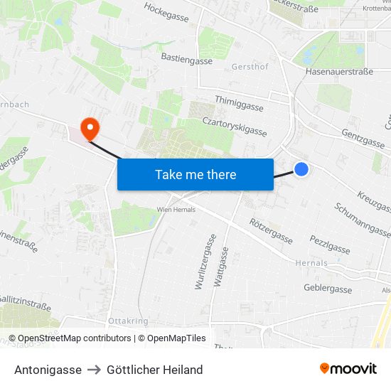 Antonigasse to Göttlicher Heiland map