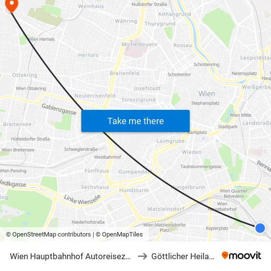 Wien Hauptbahnhof Autoreisezug to Göttlicher Heiland map