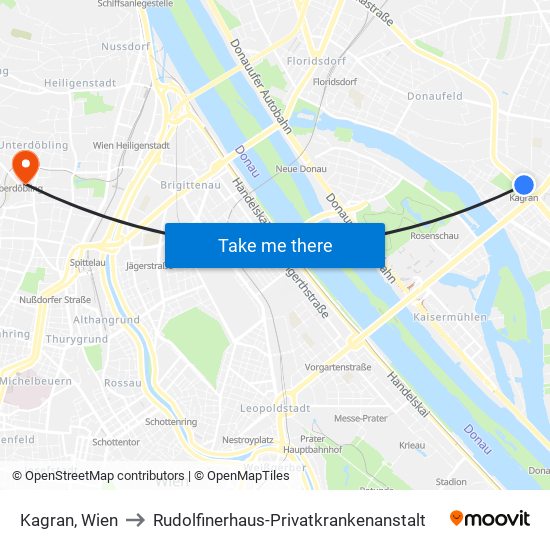 Kagran, Wien to Rudolfinerhaus-Privatkrankenanstalt map