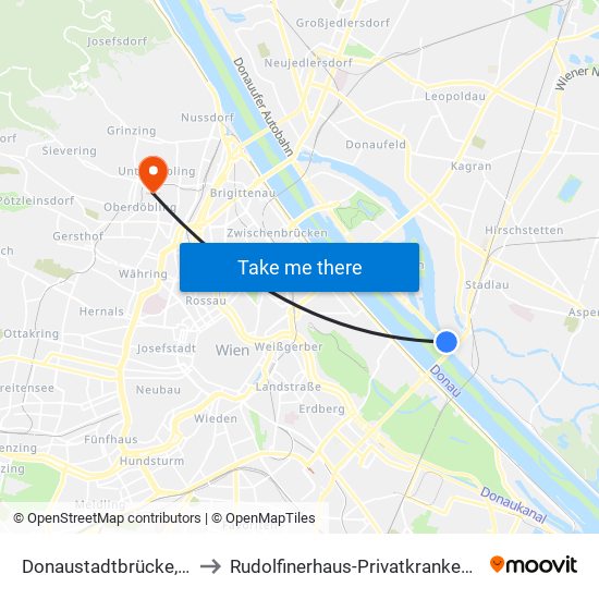 Donaustadtbrücke, Wien to Rudolfinerhaus-Privatkrankenanstalt map