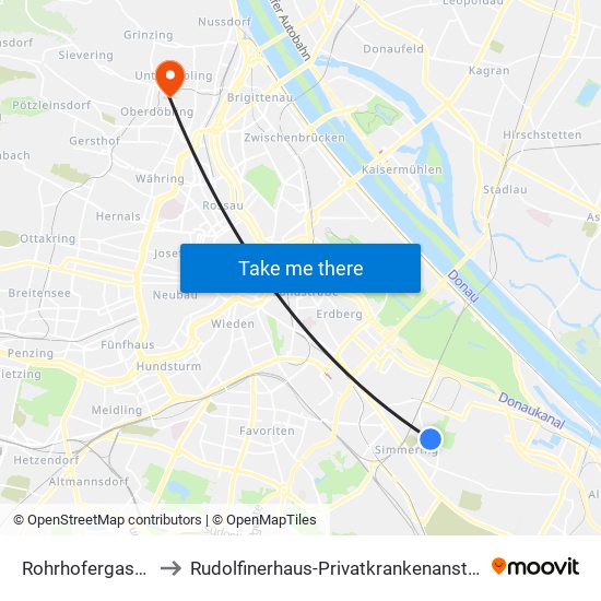 Rohrhofergasse to Rudolfinerhaus-Privatkrankenanstalt map