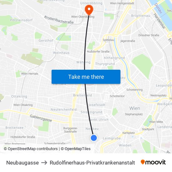 Neubaugasse to Rudolfinerhaus-Privatkrankenanstalt map