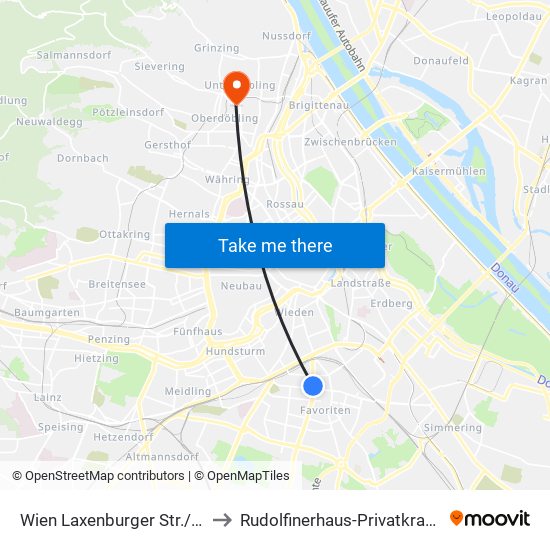 Wien Laxenburger Str./Gudrunstr. to Rudolfinerhaus-Privatkrankenanstalt map