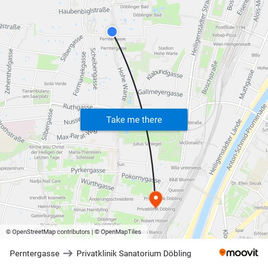 Perntergasse to Privatklinik Sanatorium Döbling map