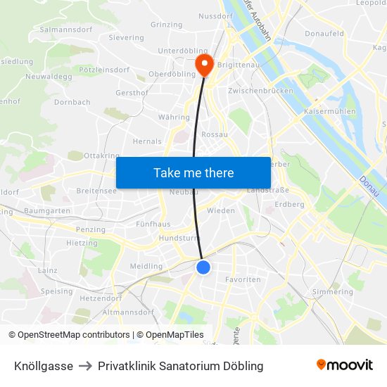 Knöllgasse to Privatklinik Sanatorium Döbling map