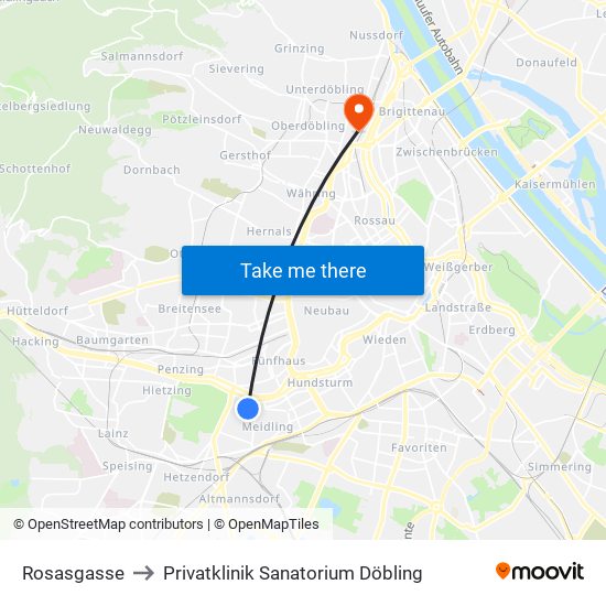 Rosasgasse to Privatklinik Sanatorium Döbling map