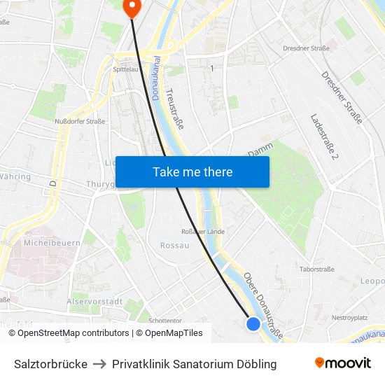 Salztorbrücke to Privatklinik Sanatorium Döbling map