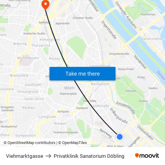 Viehmarktgasse to Privatklinik Sanatorium Döbling map