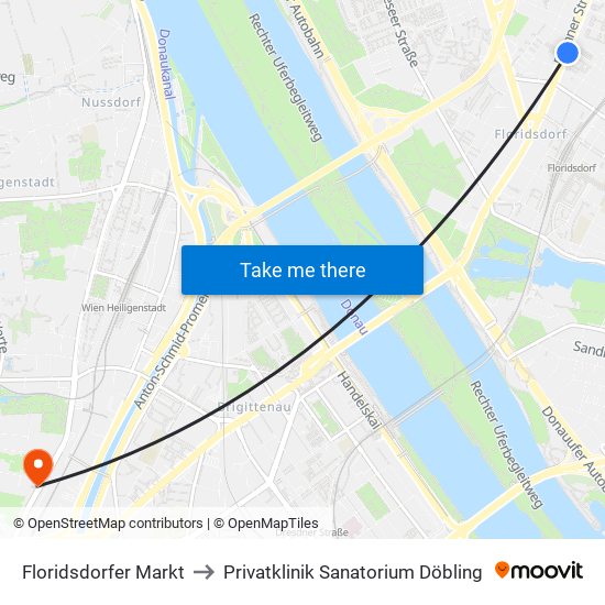 Floridsdorfer Markt to Privatklinik Sanatorium Döbling map