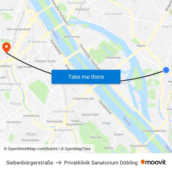 Siebenbürgerstraße to Privatklinik Sanatorium Döbling map