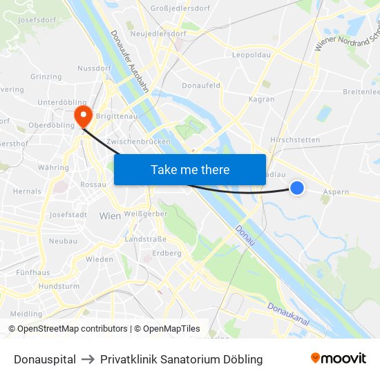 Donauspital to Privatklinik Sanatorium Döbling map