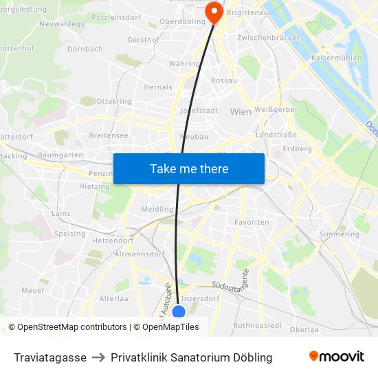 Traviatagasse to Privatklinik Sanatorium Döbling map