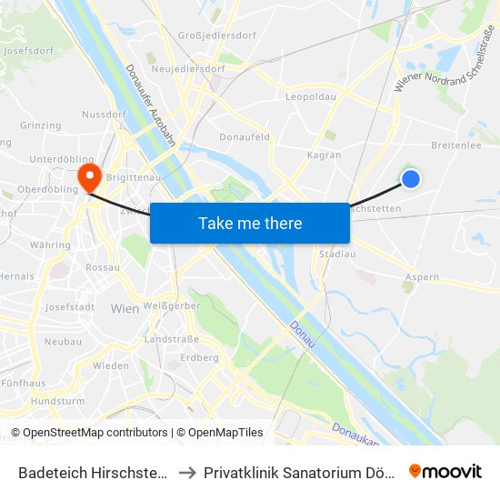 Badeteich Hirschstetten to Privatklinik Sanatorium Döbling map