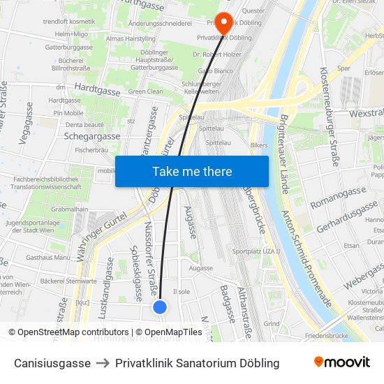 Canisiusgasse to Privatklinik Sanatorium Döbling map