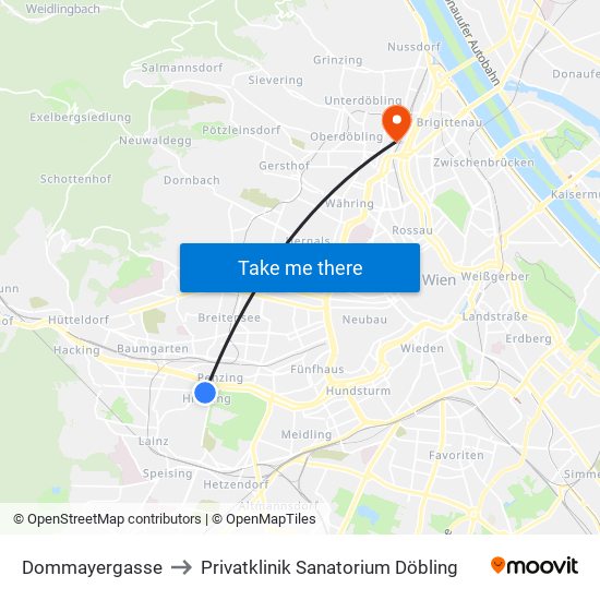 Dommayergasse to Privatklinik Sanatorium Döbling map