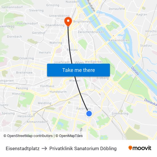 Eisenstadtplatz to Privatklinik Sanatorium Döbling map