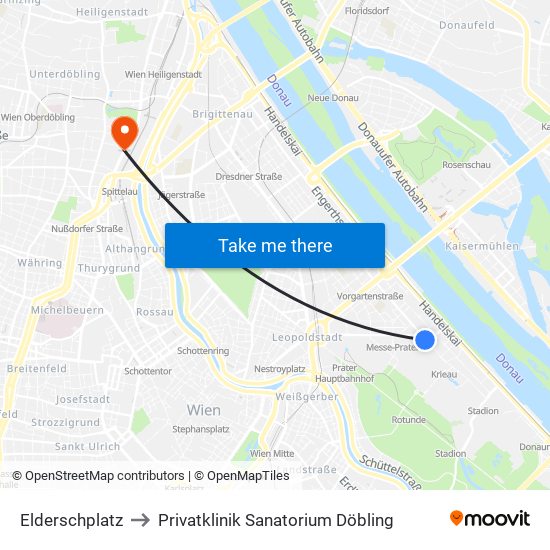 Elderschplatz to Privatklinik Sanatorium Döbling map