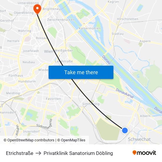 Etrichstraße to Privatklinik Sanatorium Döbling map