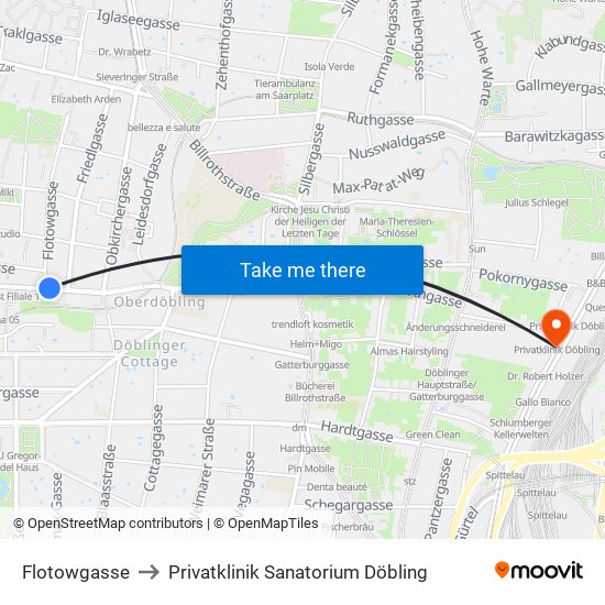 Flotowgasse to Privatklinik Sanatorium Döbling map