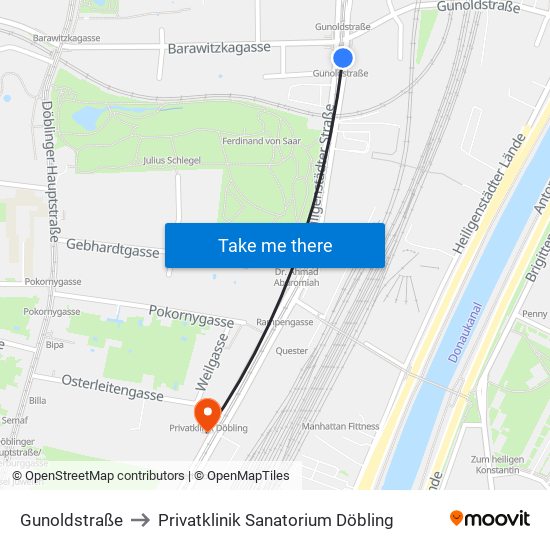 Gunoldstraße to Privatklinik Sanatorium Döbling map