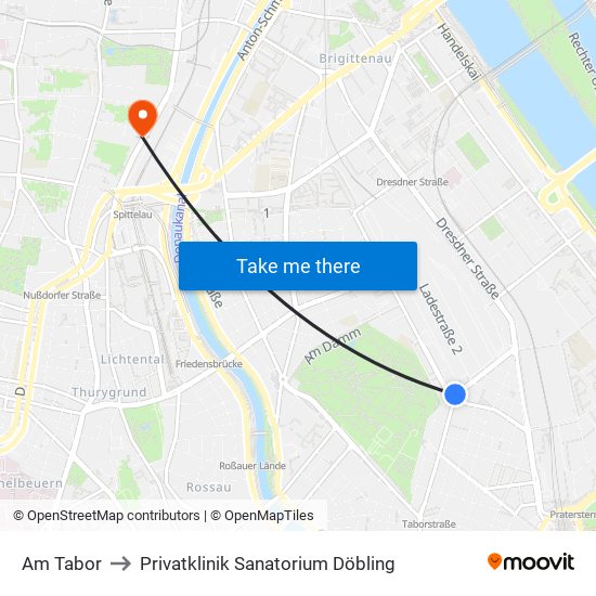 Am Tabor to Privatklinik Sanatorium Döbling map