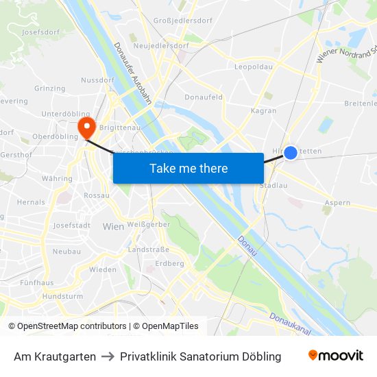 Am Krautgarten to Privatklinik Sanatorium Döbling map