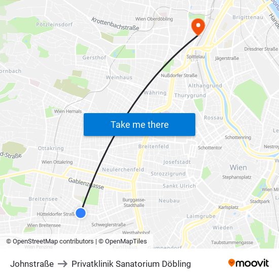 Johnstraße to Privatklinik Sanatorium Döbling map