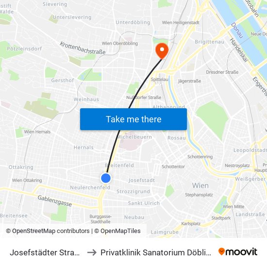 Josefstädter Straße to Privatklinik Sanatorium Döbling map