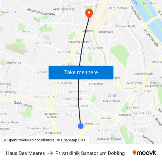 Haus Des Meeres to Privatklinik Sanatorium Döbling map