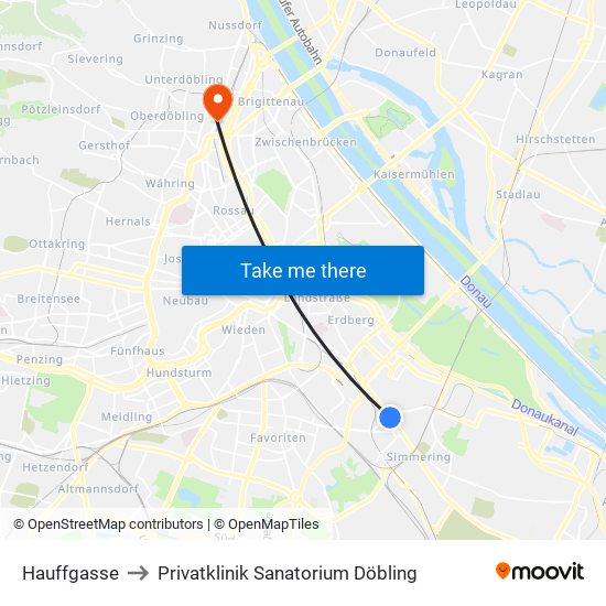 Hauffgasse to Privatklinik Sanatorium Döbling map