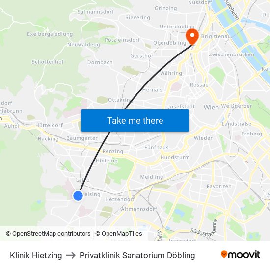 Klinik Hietzing to Privatklinik Sanatorium Döbling map