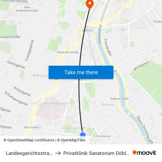 Landesgerichtsstraße to Privatklinik Sanatorium Döbling map