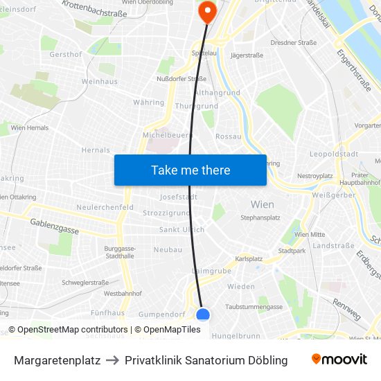 Margaretenplatz to Privatklinik Sanatorium Döbling map