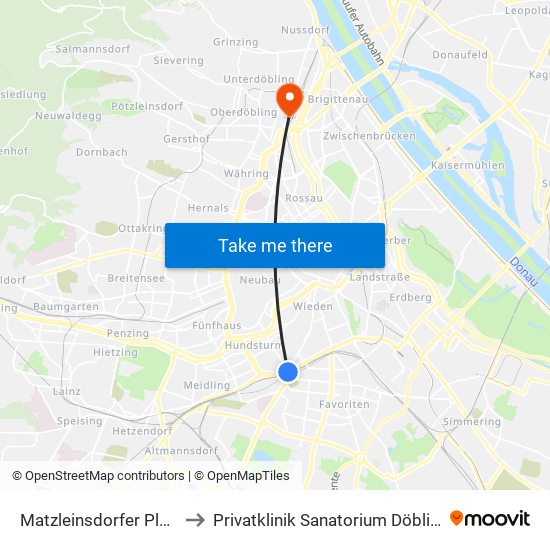 Matzleinsdorfer Platz to Privatklinik Sanatorium Döbling map