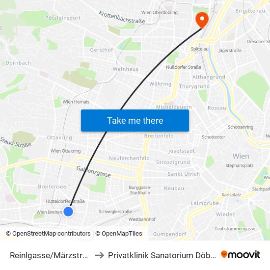 Reinlgasse/Märzstraße to Privatklinik Sanatorium Döbling map