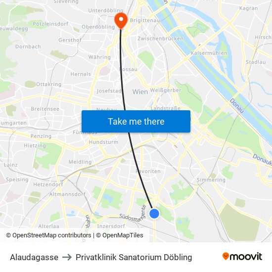 Alaudagasse to Privatklinik Sanatorium Döbling map