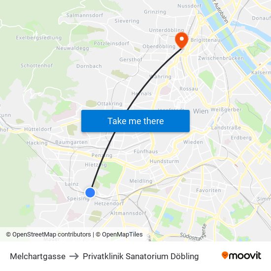 Melchartgasse to Privatklinik Sanatorium Döbling map