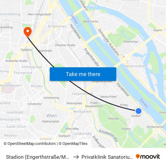 Stadion (Engerthstraße/Meiereistraße) to Privatklinik Sanatorium Döbling map