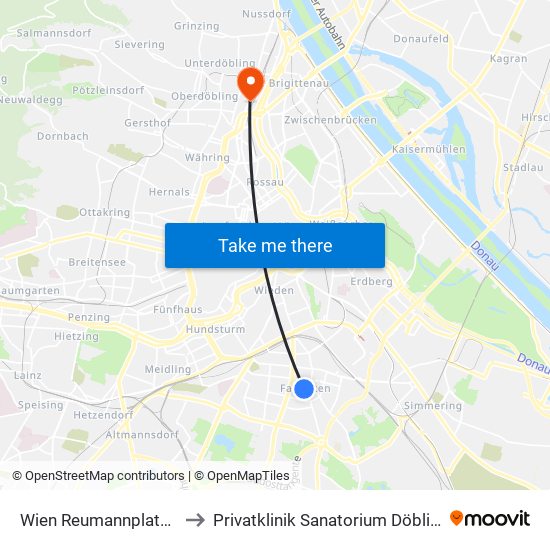 Wien Reumannplatz to Privatklinik Sanatorium Döbling map