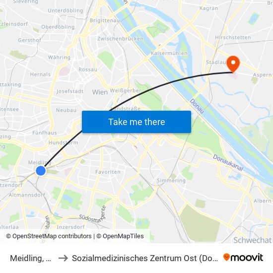 Meidling, Wien to Sozialmedizinisches Zentrum Ost (Donauspital) map