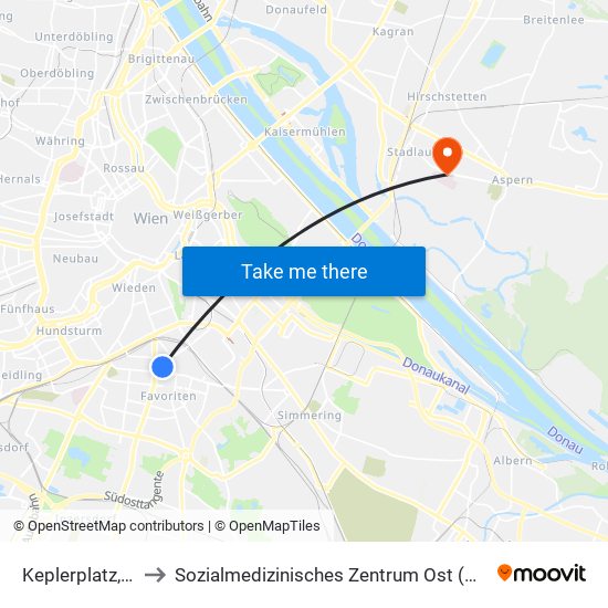 Keplerplatz, Wien to Sozialmedizinisches Zentrum Ost (Donauspital) map