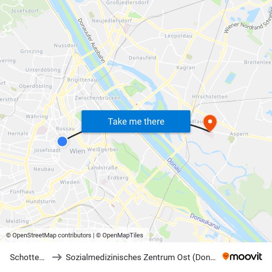 Schottentor to Sozialmedizinisches Zentrum Ost (Donauspital) map