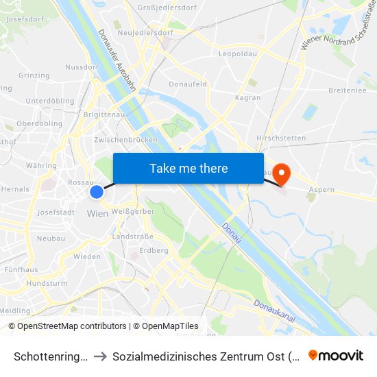 Schottenring, Wien to Sozialmedizinisches Zentrum Ost (Donauspital) map