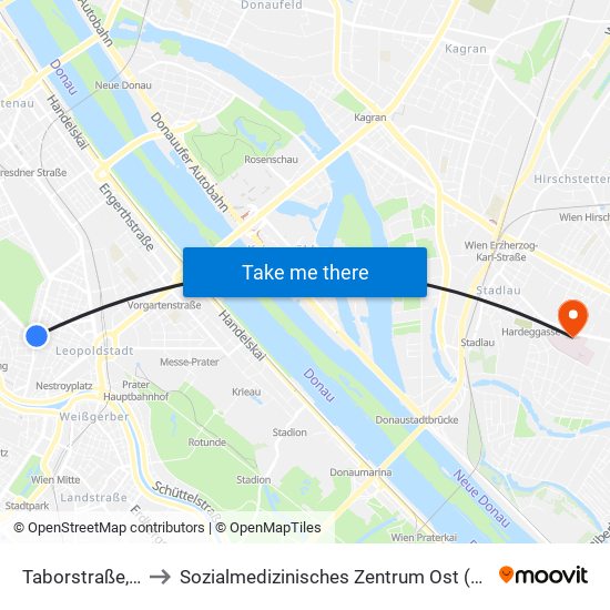 Taborstraße, Wien to Sozialmedizinisches Zentrum Ost (Donauspital) map