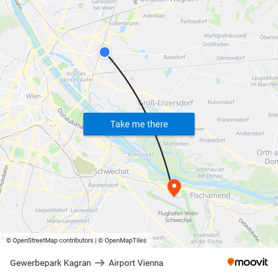 Gewerbepark Kagran to Airport Vienna map