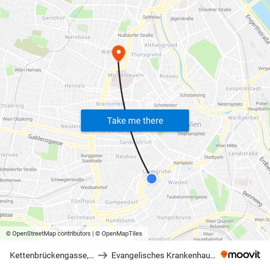 Kettenbrückengasse, Wien to Evangelisches Krankenhaus Wien map