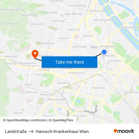 Landstraße to Hanusch-Krankenhaus Wien map