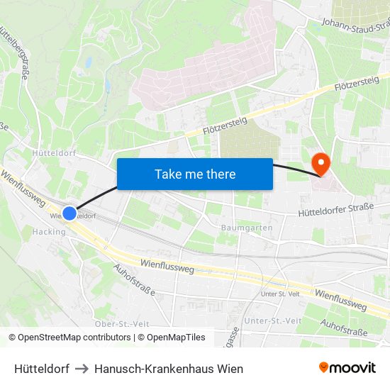 Hütteldorf to Hanusch-Krankenhaus Wien map